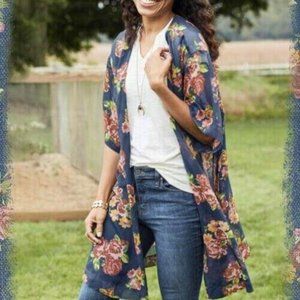 Matilda Jane Kimono Topper‎ Womens XL XXL Blue Floral Sheer Watch The Sunrise